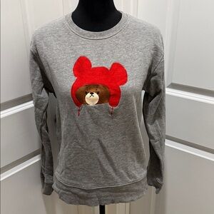 Gray Sweatshirt with Red Bear Hood Applique